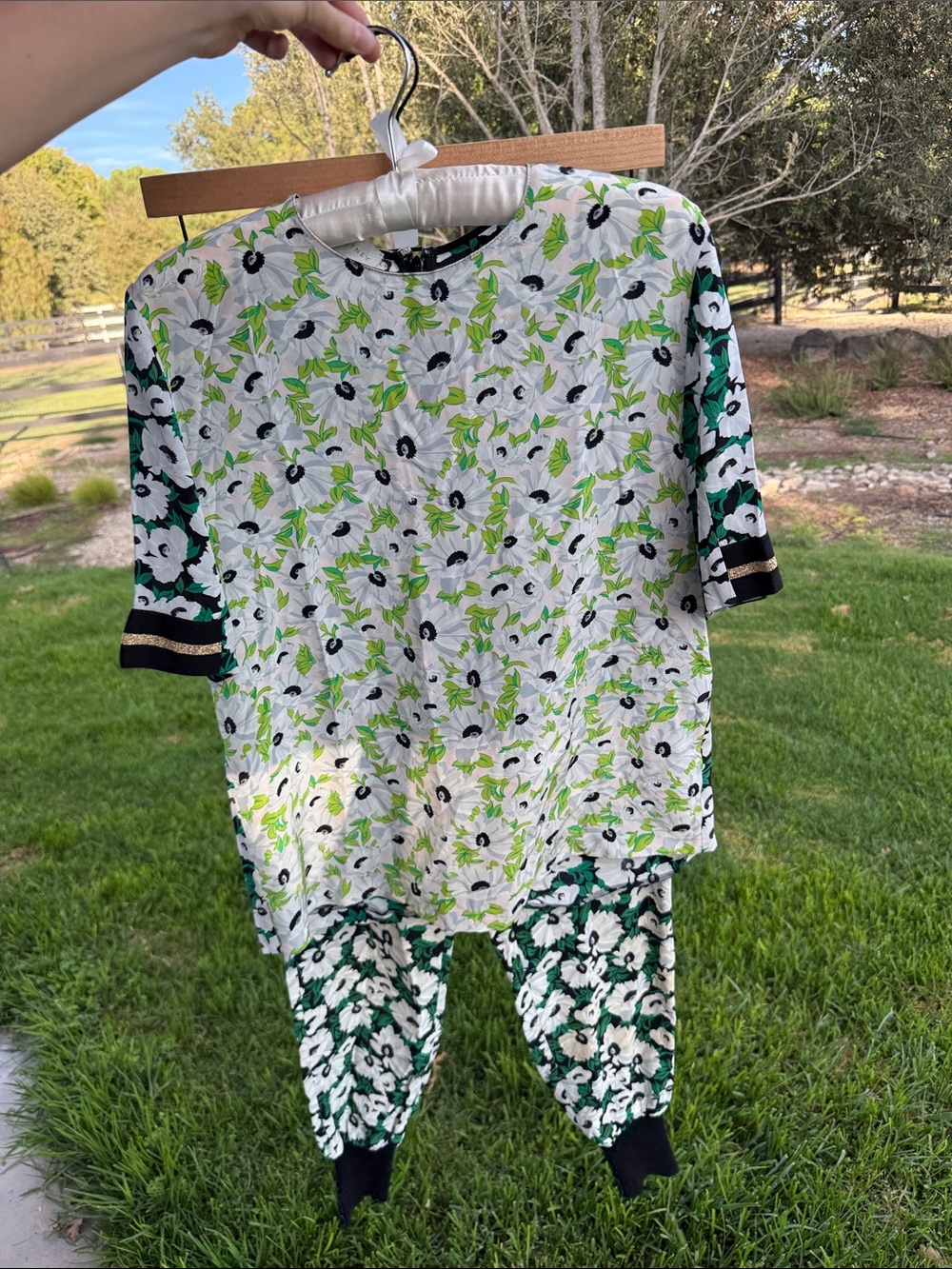 90s Stella McCartney Floral Set - White & Green